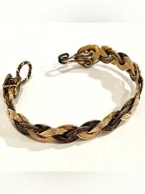 Hawaiian Artisan Braided Bracelet Two-Tone Gold Bronze w/ Hook Closure